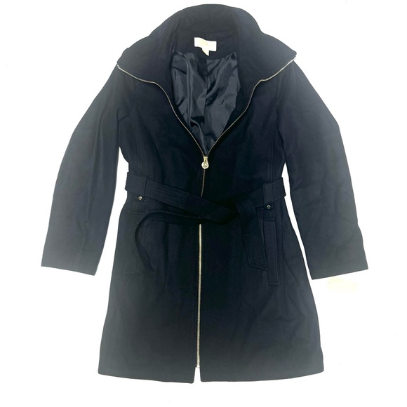Michael Kors Womens Zip Front Wool Coat Dark Navy Size Large - Picture 1 of 4